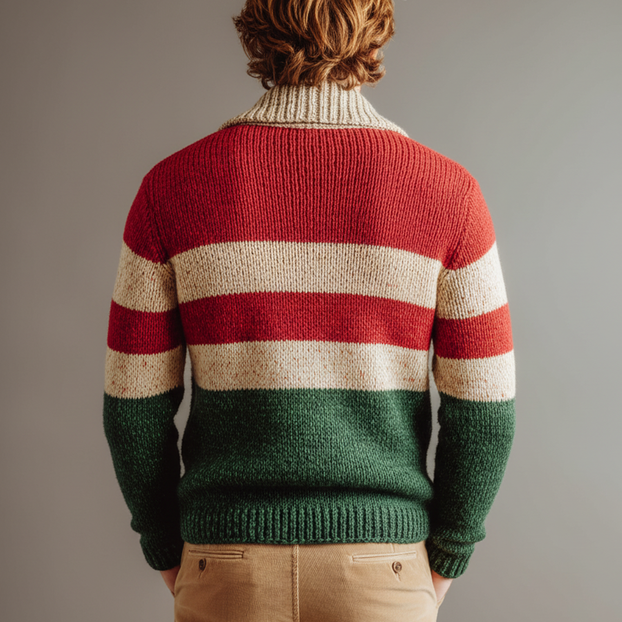 Men's Classic Casual Christmas Party Red And Green Horizontal Striped Cardigan MTA2968I8K