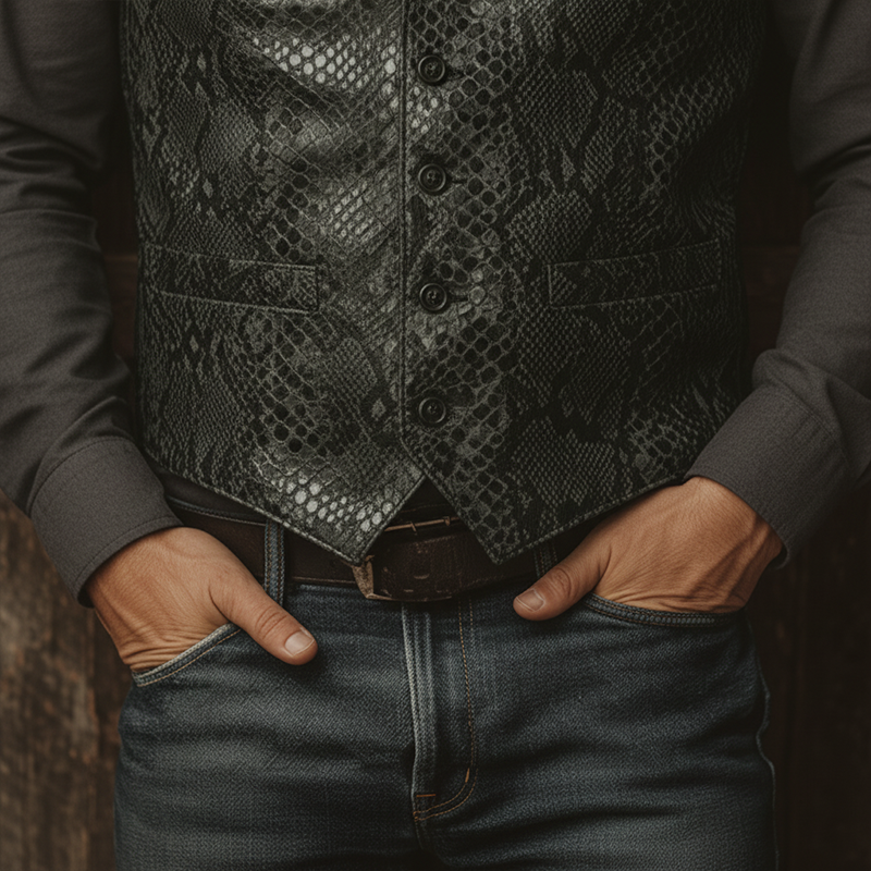 Men's Vintage Snake-Print PU Leather Vest MTA2951I5P
