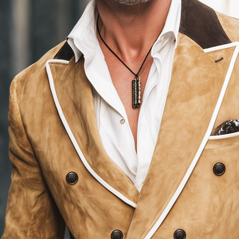 Men's Business Double-breasted Colorblock Collar Suede Blazer MTA2560H6U