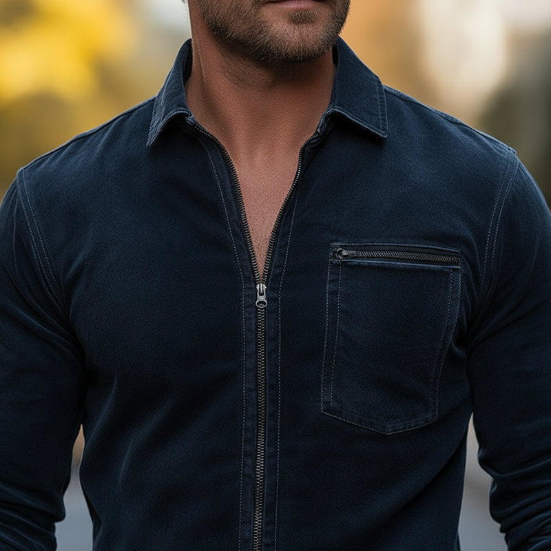 Men's Retro Minimalist Zippered Faux Suede Long-Sleeve Shirt MTA1122L1P