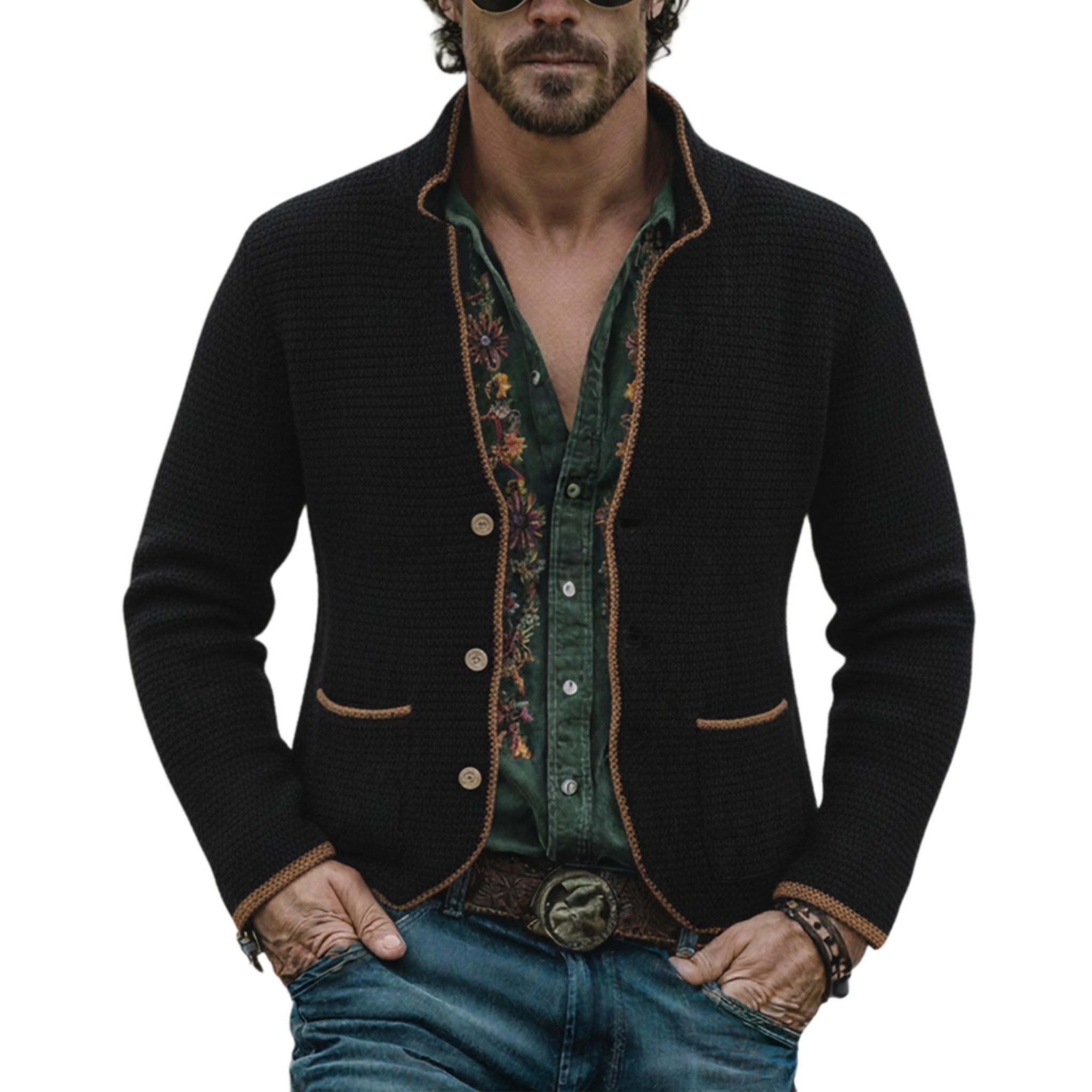 Men's Classic Vintage Western-style Stand-collar Knitted Cardigan MTA0857L0K