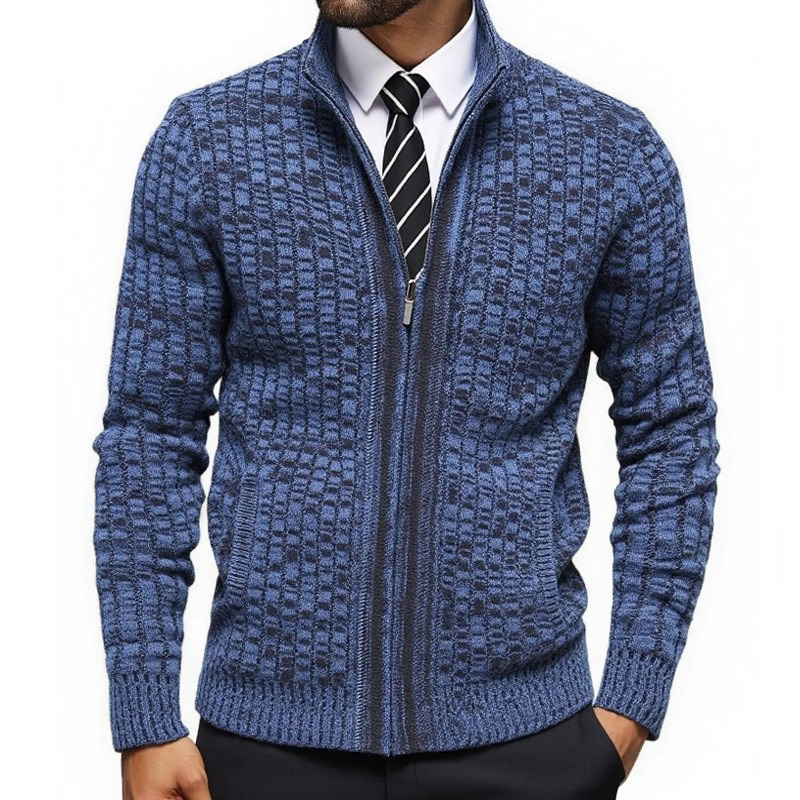 Men's Slim-fit Blended Stand-up Collar Zippered Knitted Cardigan MTA1389H2X