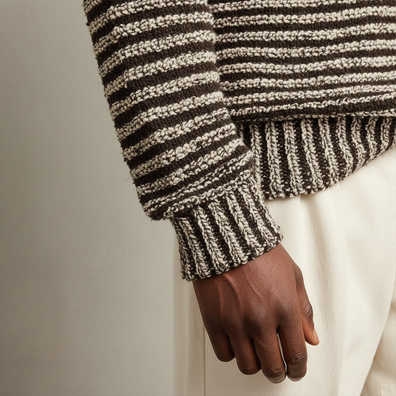 Men's Winter Fashion Striped Cotton Knitted Half-Zip Sweater MTA1433J7P