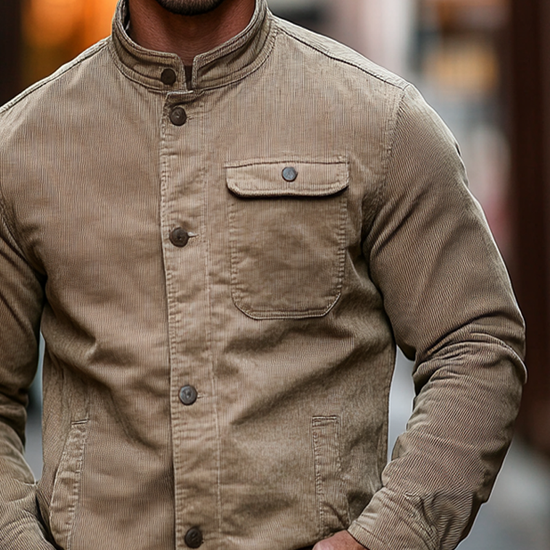 Men's Stand Collar Corduroy Single-Breasted Jacket MTA1976H3X