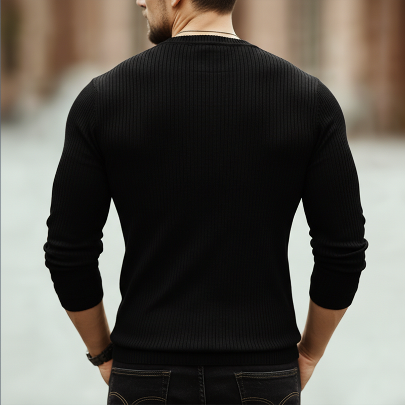 Men's Fashionable Design Neckline Stretch Slim Fit Knit Long-Sleeve T-Shirt MTZ1332A9U
