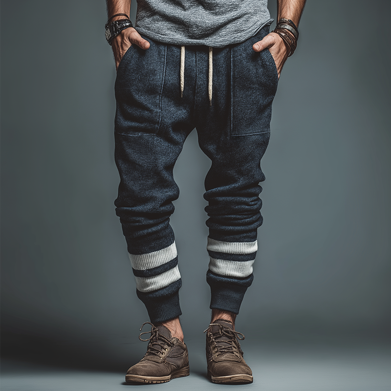 Men's Retro Casual Striped Knit Drawstring Trousers MTA2416J7TO