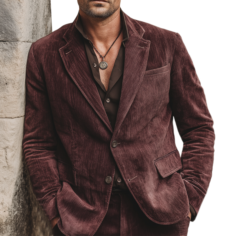 Men's Classic Burgundy Cotton Blend Two-button Single-vent Blazer MTA0650K3U