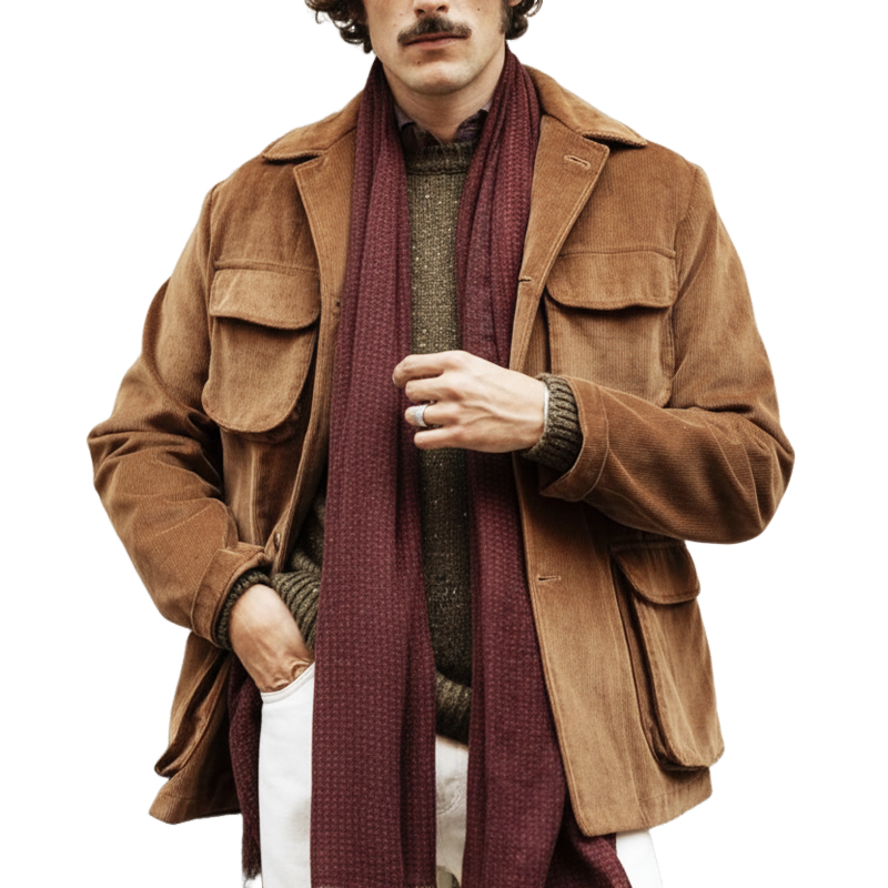 Men's Classic Loose-fit Corduroy Button-up Jacket MTA2589I4U