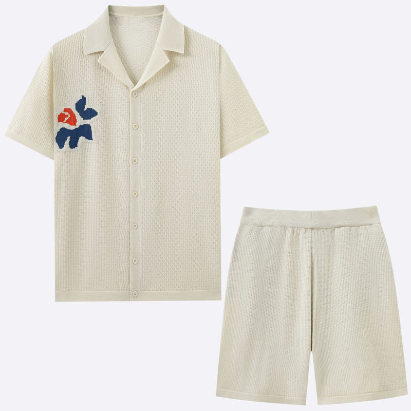 Men's Casual Knitted Jacquard Short Sleeve Shorts Two Piece Set MTA0614E4X