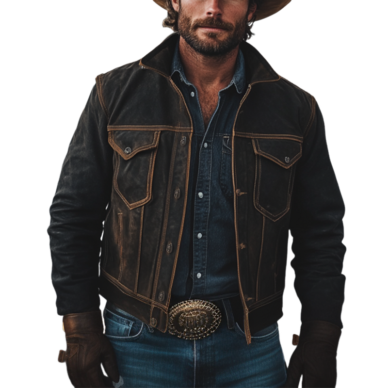 Men's Vintage Distressed Washed Denim Button-down Jacket MTA0370K7X