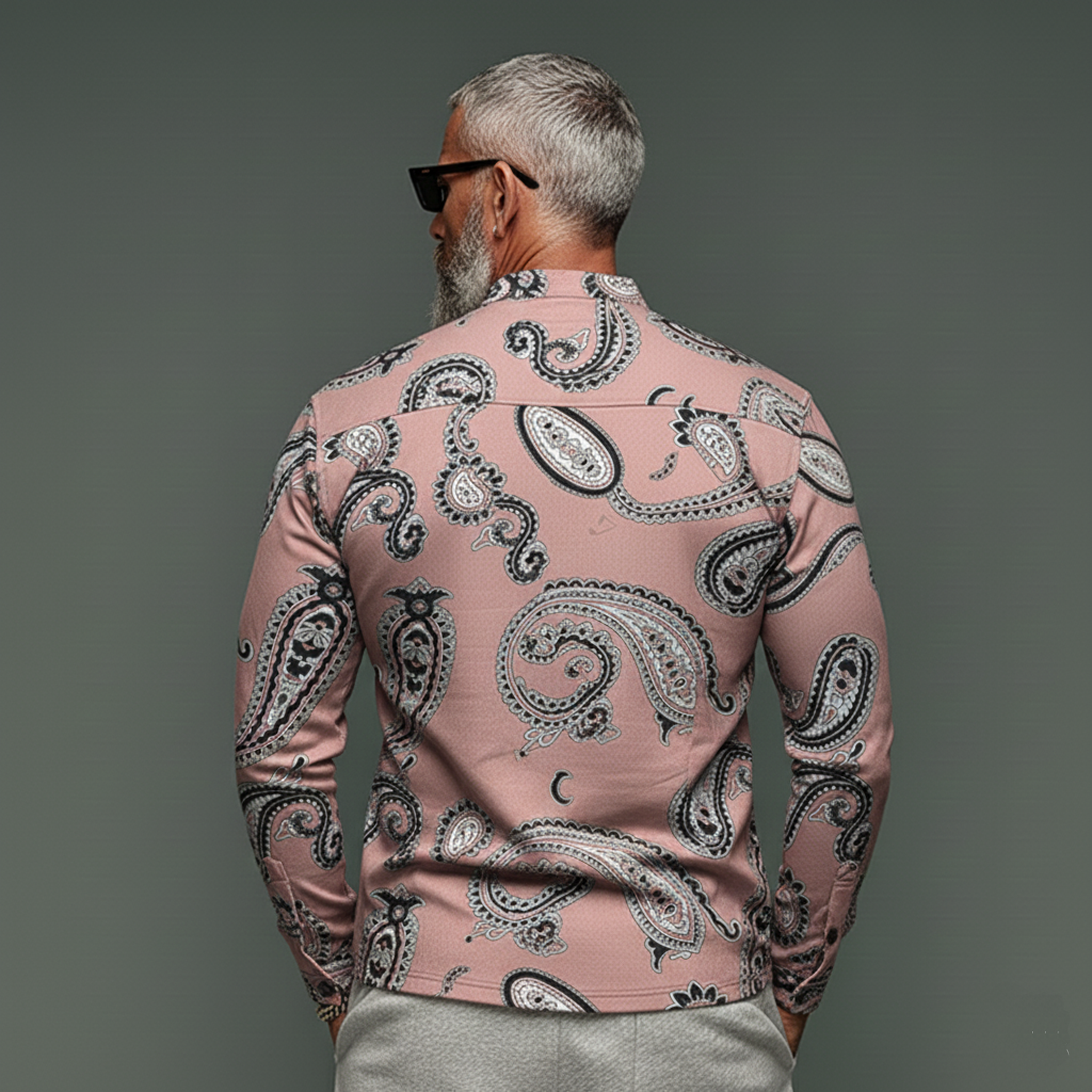 Men's Classic Vintage Pink Printed Blended Long-sleeved Shirt MTA1745L7K