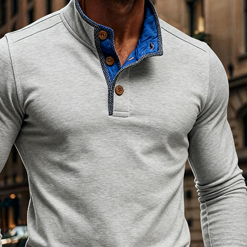 Men's Contrast Color Blend Stand Collar Pullover Long Sleeve T-shirt MTA1778J7X