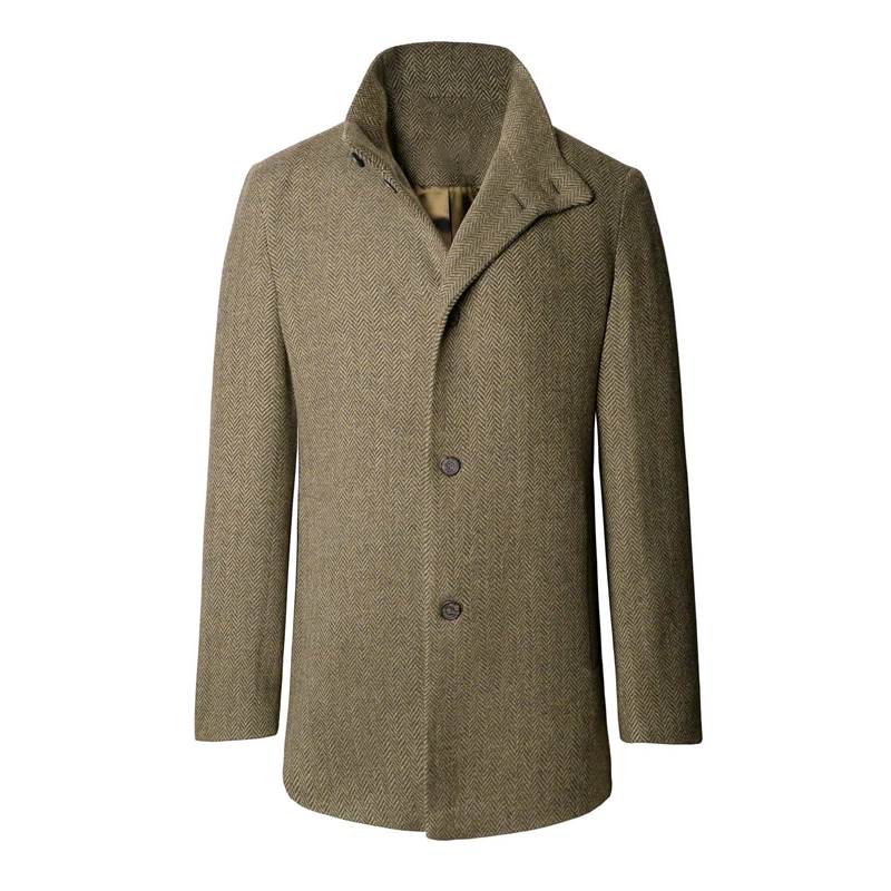 Men's Herringbone Stand Collar Single-Breasted Casual Coat MTA1668I5Z