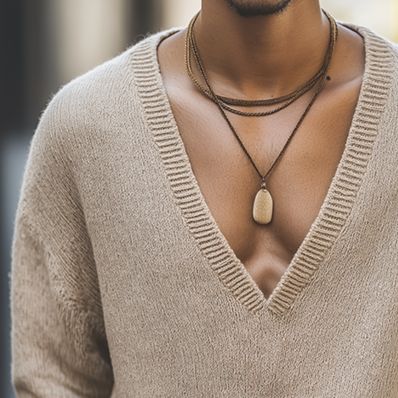 Men's Retro Casual Knitted V-Neck Sweater MTA3000J0TO