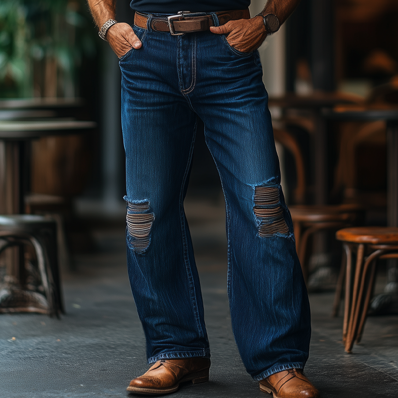 Herrejeans i western cowboy-stil med revnede baggy-bukser MTA1377F1U