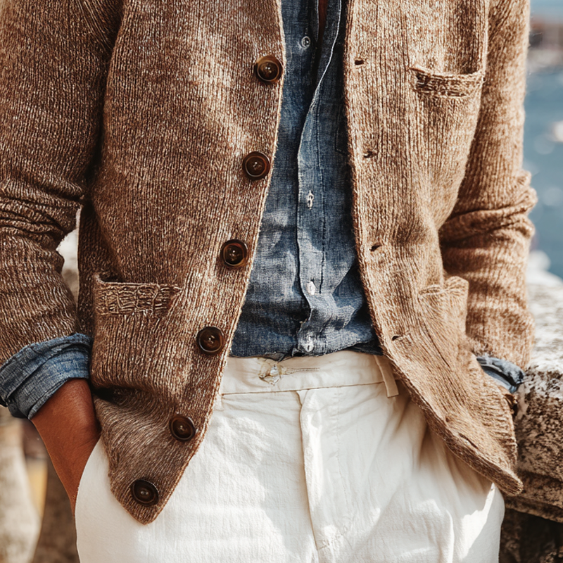 Men's Knitted Stand Collar Single Breasted Multi-pocket Casual Cardigan MTA1507I3Z