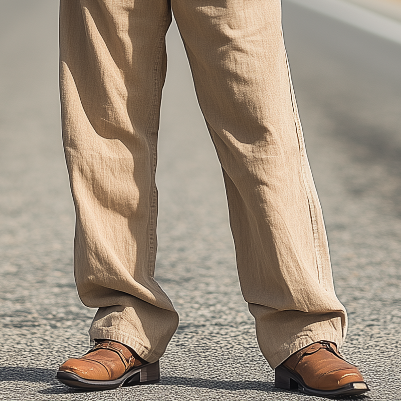 Men's Spring And Summer Fashion Western Cowboy Style Cotton And Linen Washed Loose Casual Pants MTA1676E2K