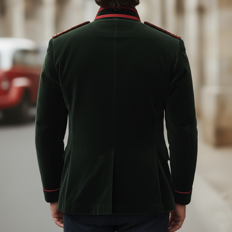 Men's Classic Army Green Stand-collar Velvet Embroidered Jacket MTA0503L4U