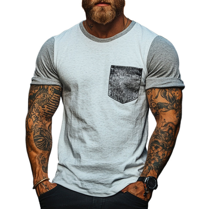 Men's Summer Splicing Printed Short Sleeve Round Neck T-Shirt MTA0837E0X