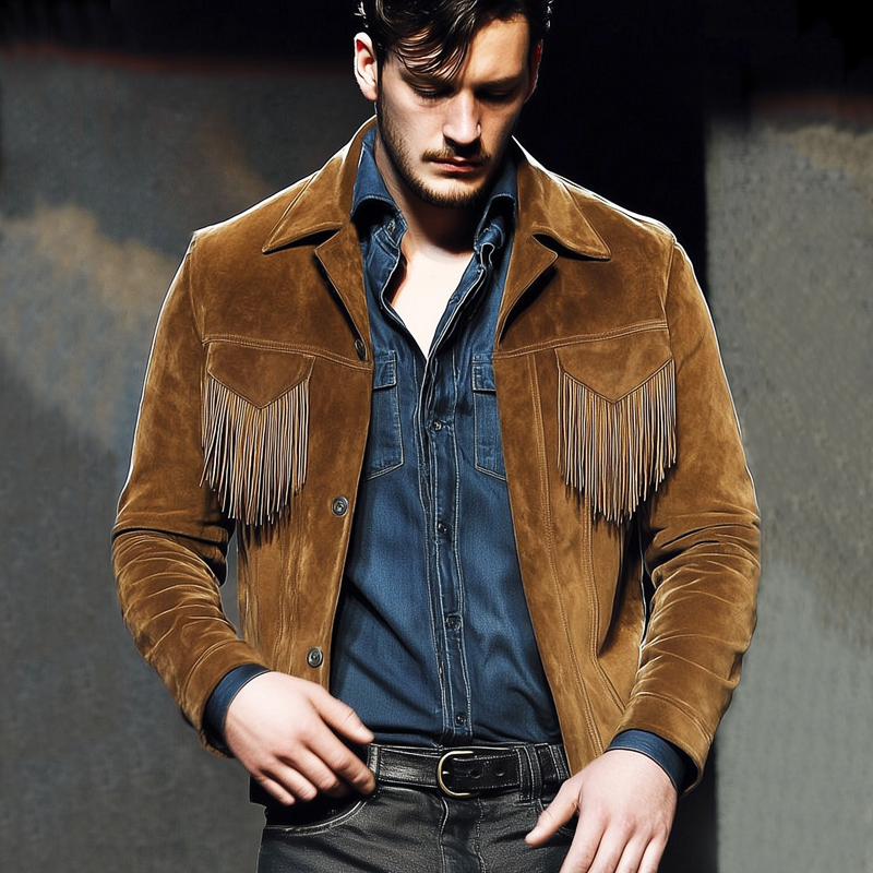 Men's Vintage Suede Fringe Button Jacket MTA2617H3U