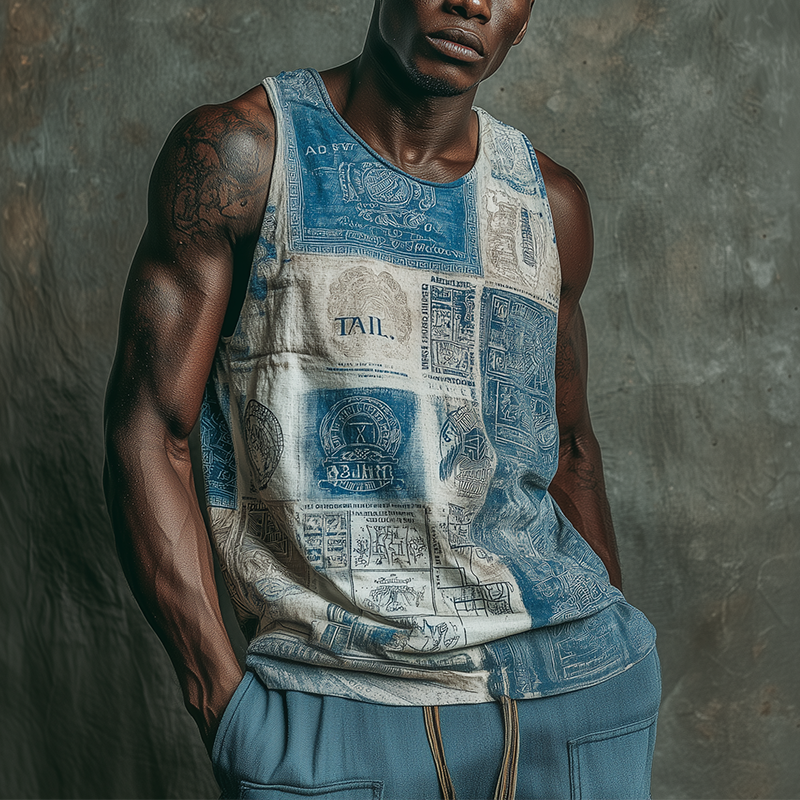 Men's Summer Fashion Stamp Printed Cotton Blended Tank Top MTA0383G8P