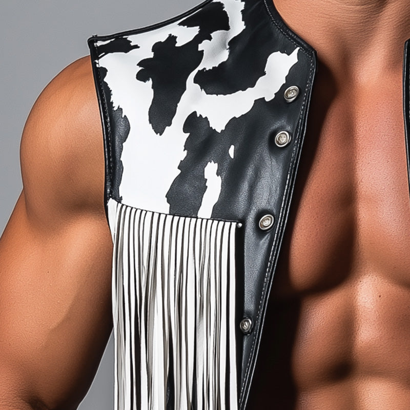Men's Summer Western Cowboy Style Fringe Leather Vest MTA1459E7P