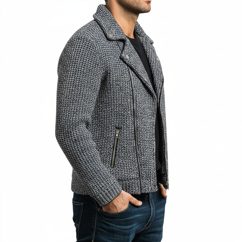 Men's Classic Grey Notched Collar Zipper Knit Jacket MTA3088J7U