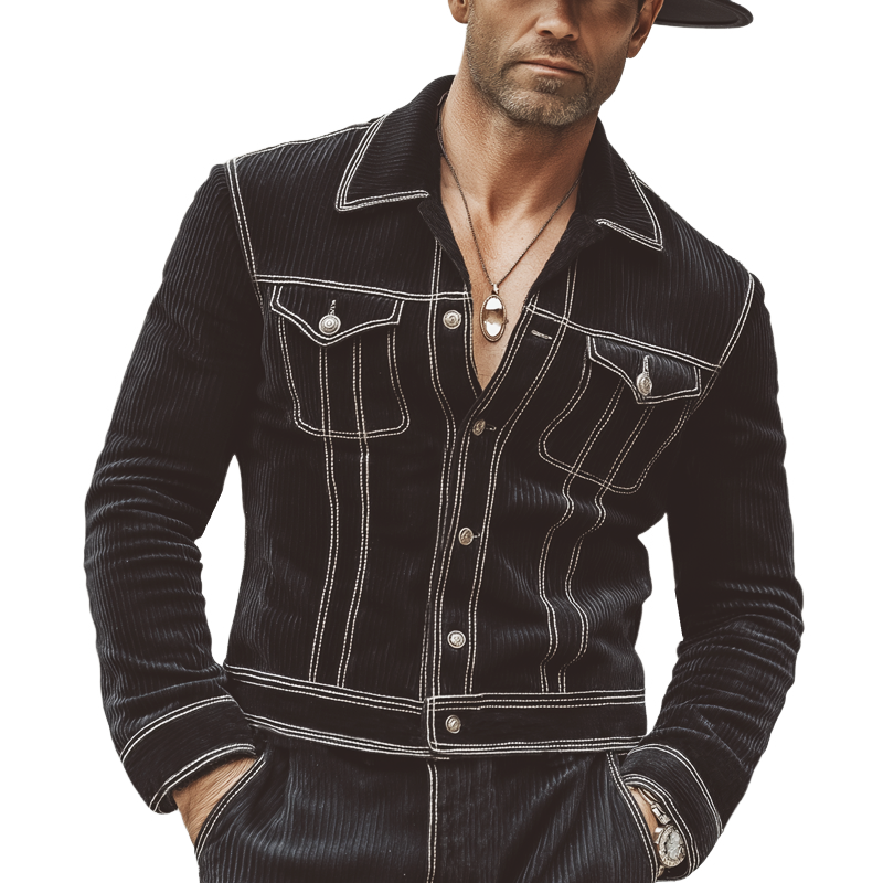 Men's Classic Urban Corduroy Contrast Stitching Button Jacket MTA1965L0U