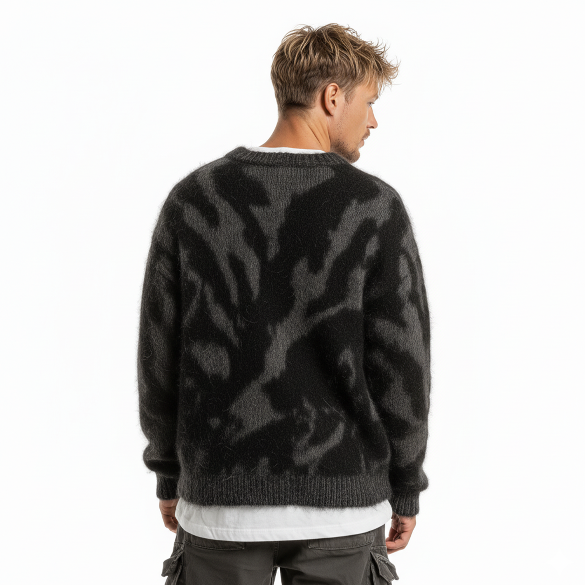 Men's Casual And Fashionable Round Neck Zebra Pattern Loose Sweater MTA1759J3K