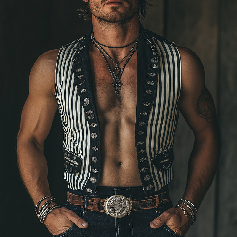 Men's Summer Fashion Classic Striped Print Sleeveless Shirt MTA1714F9P