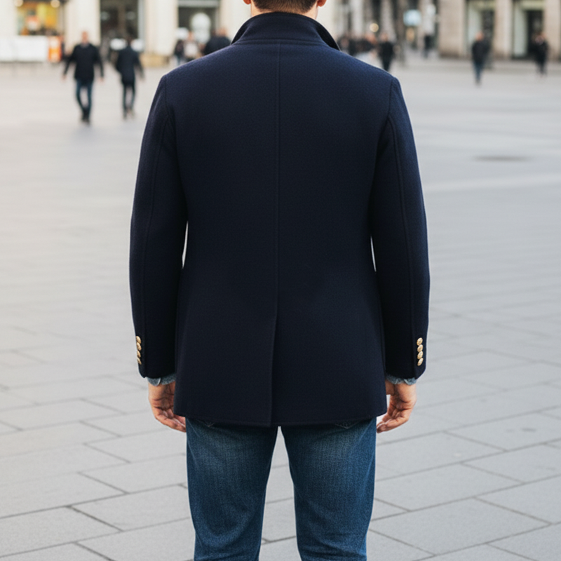 Men's Classic Navy Blue Double-breasted Short Coat MTA2481I2U