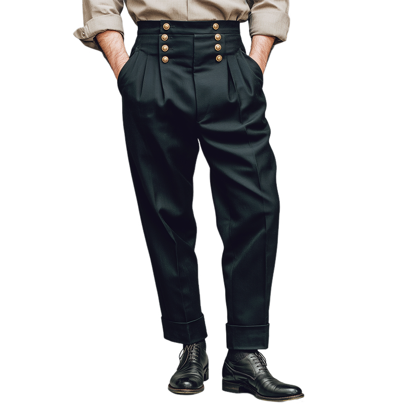 Men's Retro Casual Metal Button Decorated Suit Pants MTA2439J7TO