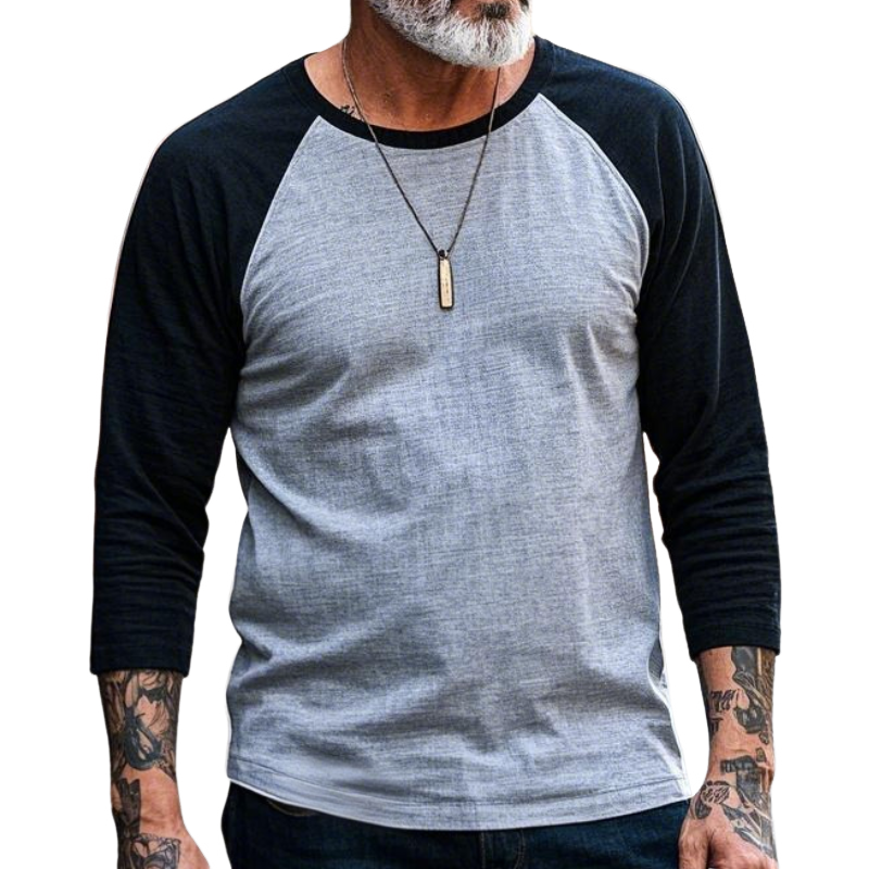 Men's Casual Western Crew Neck Cotton Blend Raglan Long Sleeve T-Shirt 43773523F