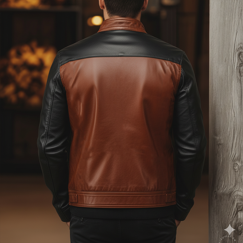 Men's Winter Retro Contrast Color Stitching PU Faux Leather Jacket MTA2342J8P