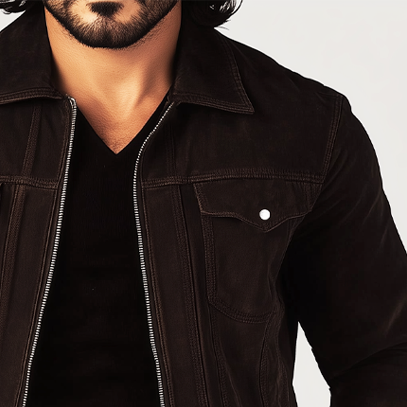 Men's Spring And Autumn Retro Short Zipper Suede Jacket MTA1135H3U