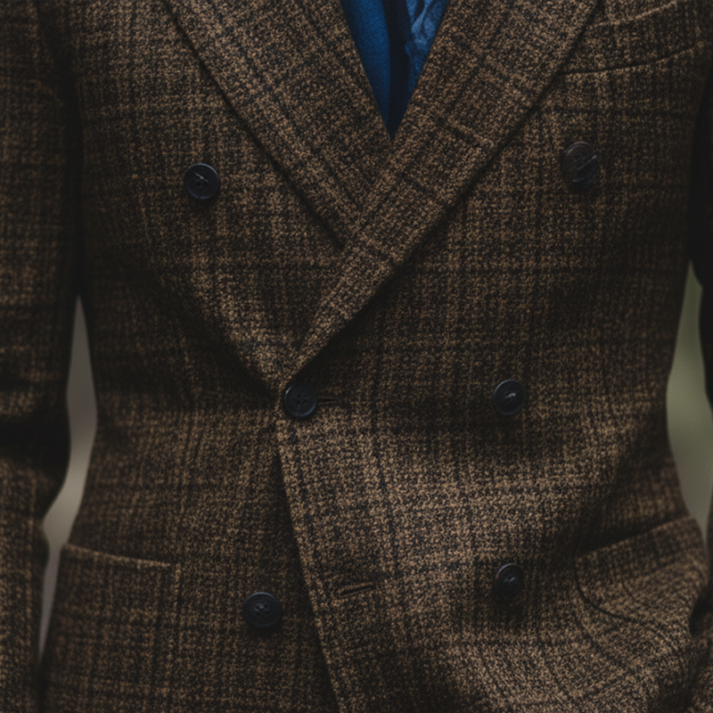 Men's Winter Retro Wool Blend Plaid Double-Breasted Suit Jacket MTA2144K7P