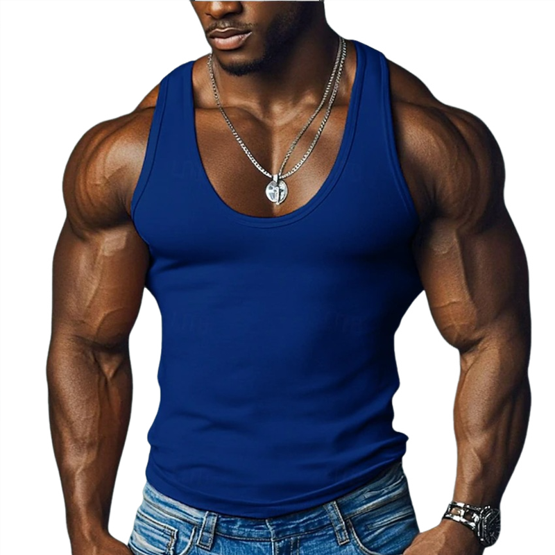 Men's Solid Color Slim Fit Round Neck Sports Tank Top MTA1605G0X