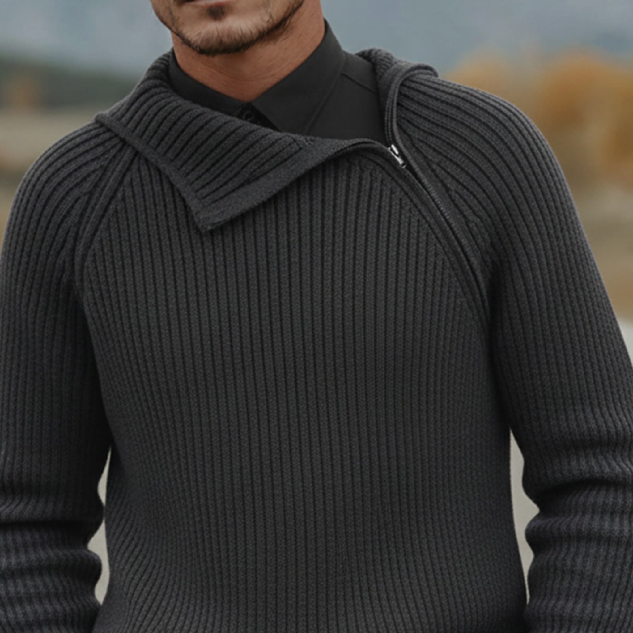 Men's Classic Casual Irregular Design Zip-up Hooded Sweater MTA2457K6K