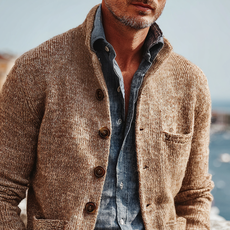 Men's Knitted Stand Collar Single Breasted Multi-pocket Casual Cardigan MTA1507I3Z