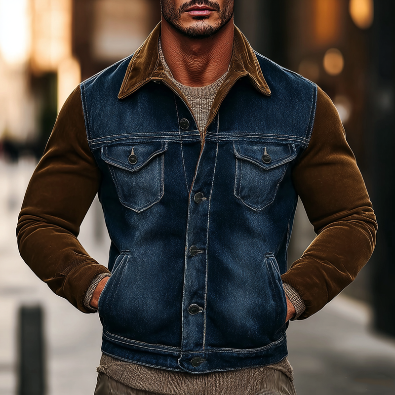 Men's Vintage Corduroy Washed Denim Lapel Jacket MTA1765J8X