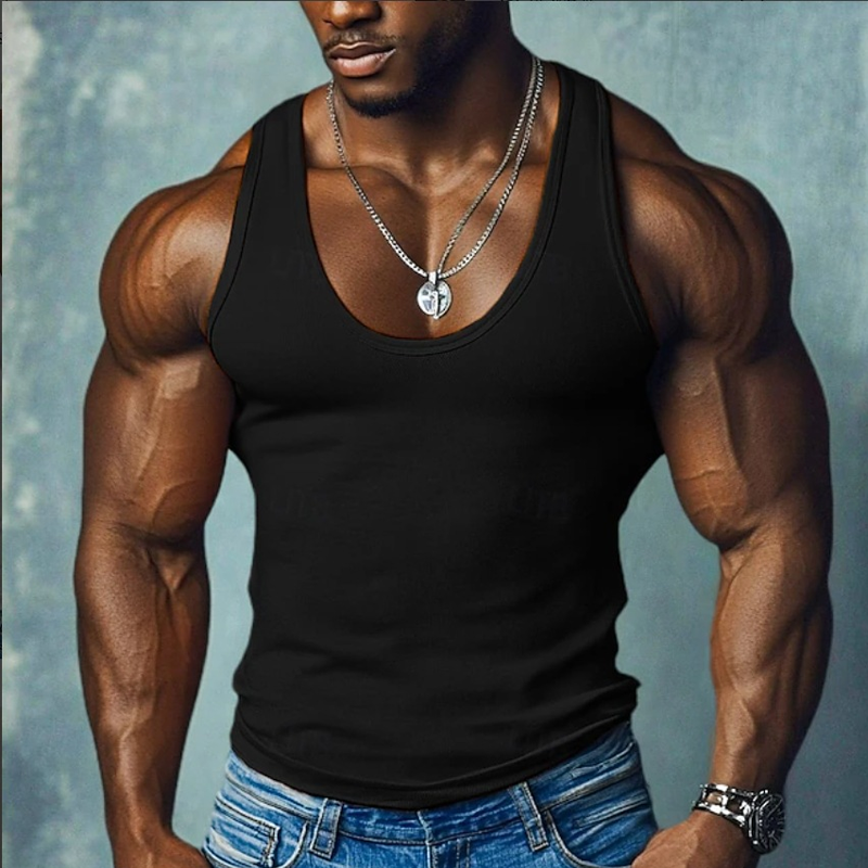 Men's Solid Color Slim Fit Round Neck Sports Tank Top MTA1605G0X