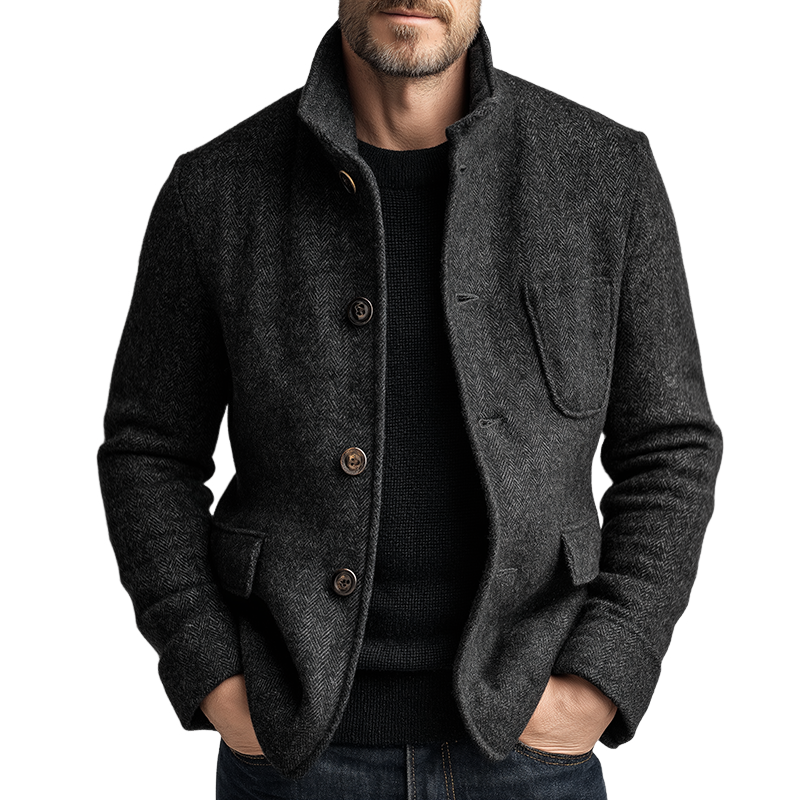 Men's Retro Casual Herringbone Stand Collar Jacket MTA2862K8TO