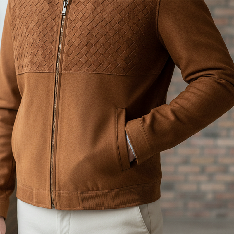 Men's Retro Plaid Textured Faux Suede Zip-Up Jacket MTA1177K7P