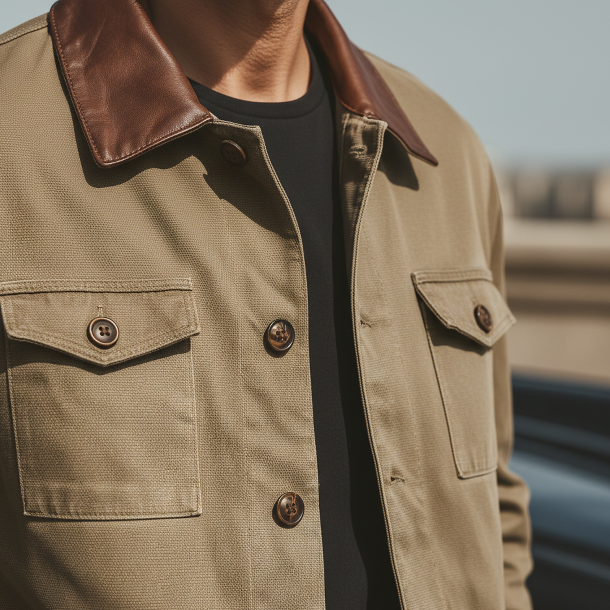 Men's Classic Casual PU Leather Collar Multi-pocket Cotton Blend Jacket MTA2091L0K