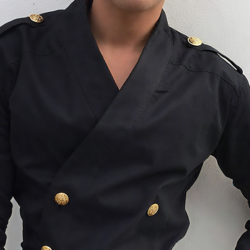 Men's Solid Color V Neck Double Breasted Long Sleeve Shirt MTA1536G9Z
