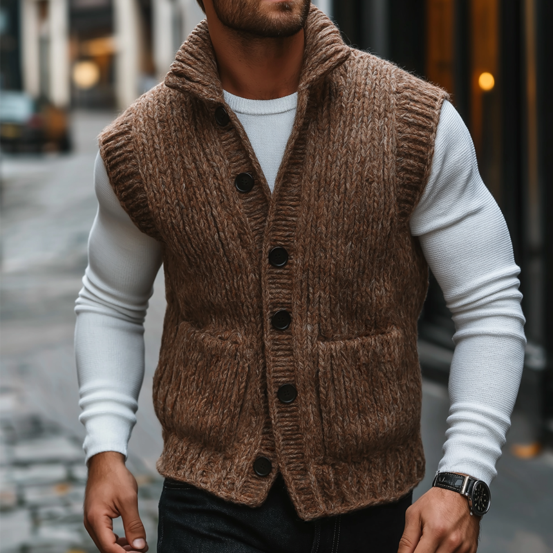 Men's Retro Casual Knitted Stand Collar Button Vest MTA0496K7TO