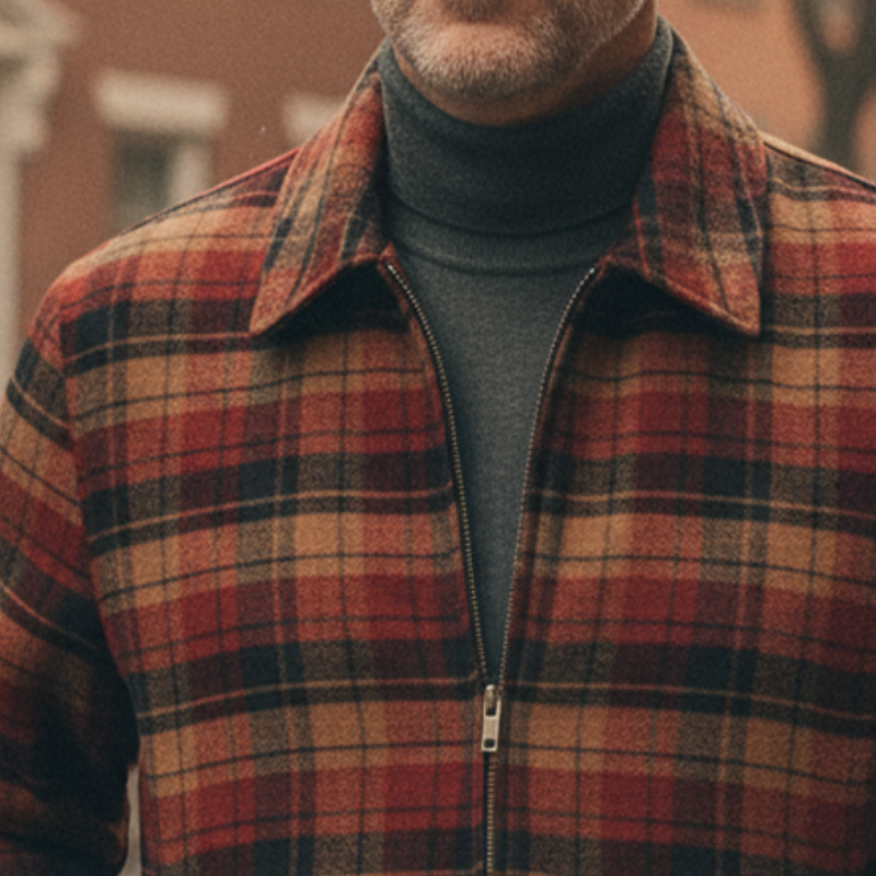 Men's Retro Casual Plaid Print Lapel Zipper Jacket MTA2406I1TO