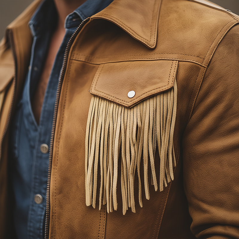 Men's Winter Retro Tassel PU Faux Leather Zipper Jacket MTA2418K0P