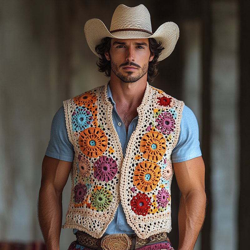 Men's Colorful Crochet Buttonless Vest MTA1723F1Y