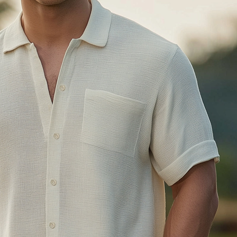Men's Basic Solid Color Textured Short Sleeve Shirt MTA0670E6U